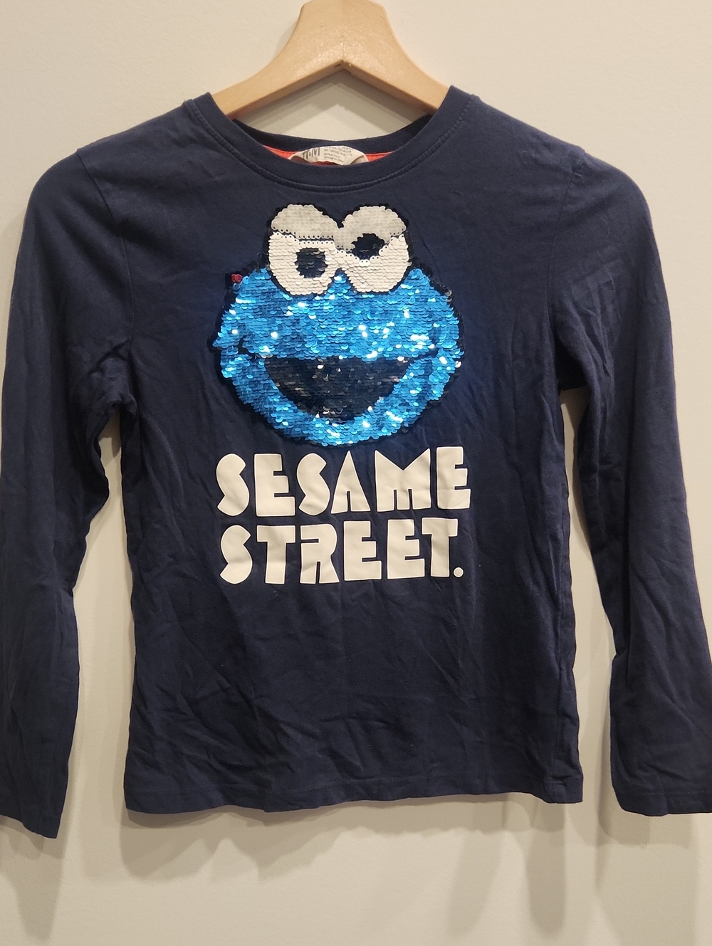 Sesame Street Navy Long-Sleeve Tee with Blue Sequin Cookie Monster